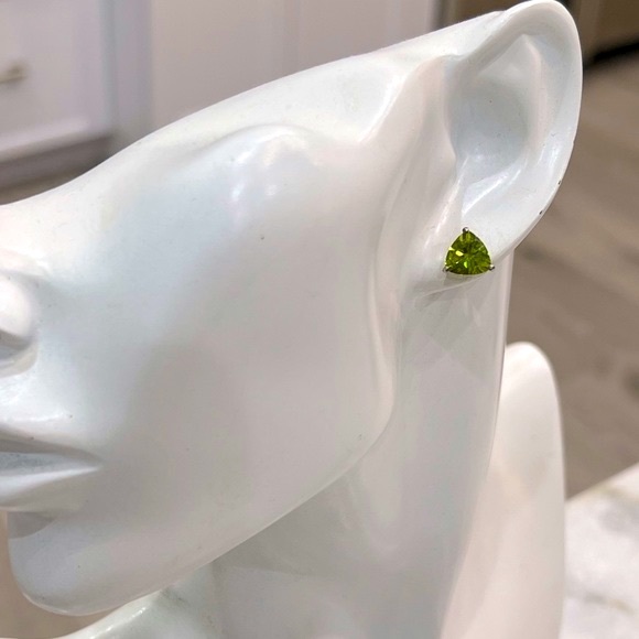 Peridot Sterling Silver Trillion Stud Earrings - Picture 4 of 12